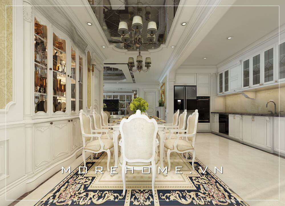 Thiết kế nội thất phòng ăn tân cổ điển cao cấp và sang trọng